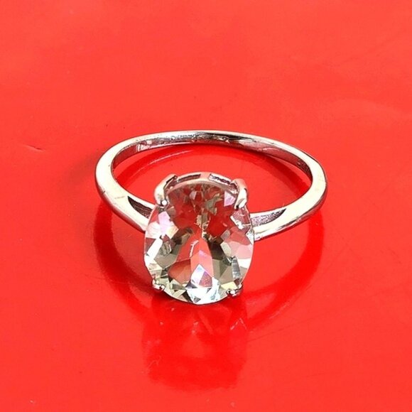 925 Sterling Silver Ring with Natural Green Amethyst 12x10mm - Picture 3 of 11